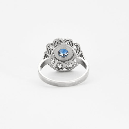 Bague 52 Bague marguerite platine et or gris avec saphir 58 Facettes DV0677-5-52-2