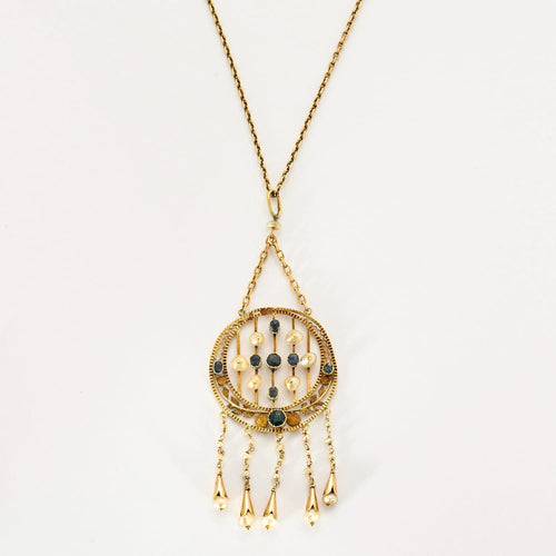Collier Collier ancien en or jaune, saphir et perles fines baroques 58 Facettes DV5002-1