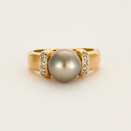 Bague 53 Bague perle de culture grise de Tahiti, or gris et diamants 58 Facettes DV5427-1-53-10