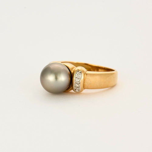 Bague 53 Bague perle de culture grise de Tahiti, or gris et diamants 58 Facettes DV5427-1-53-10