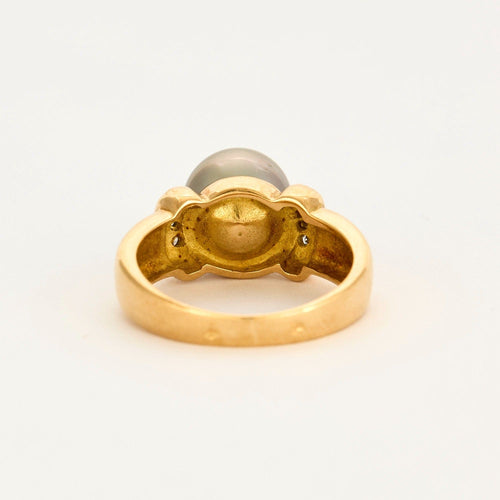 Bague 53 Bague perle de culture grise de Tahiti, or gris et diamants 58 Facettes DV5427-1-53-10