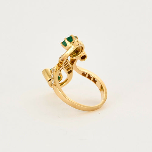Bague or jaune émeraudes et diamants