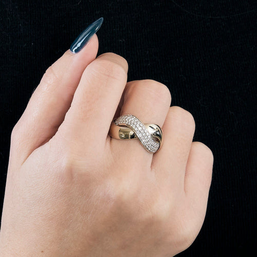 Bague 56 POIRAY -  Tresse - Bague en or gris et diamants 58 Facettes DV0721-2-56-3