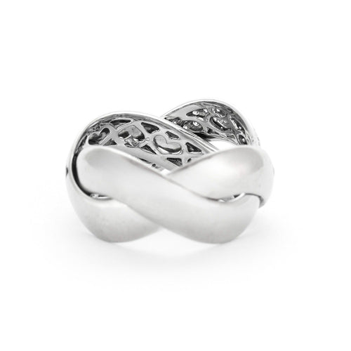 Bague 56 POIRAY -  Tresse - Bague en or gris et diamants 58 Facettes DV0721-2-56-3