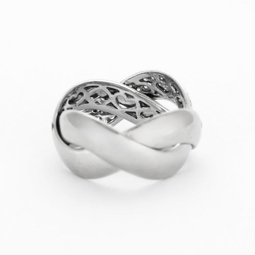 Bague 56 POIRAY -  Tresse - Bague en or gris et diamants 58 Facettes DV0721-2-56-3