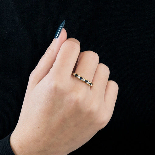 Bague 58 Demie alliance en or jaune diamants et saphirs 58 Facettes DV6291-1-58-2