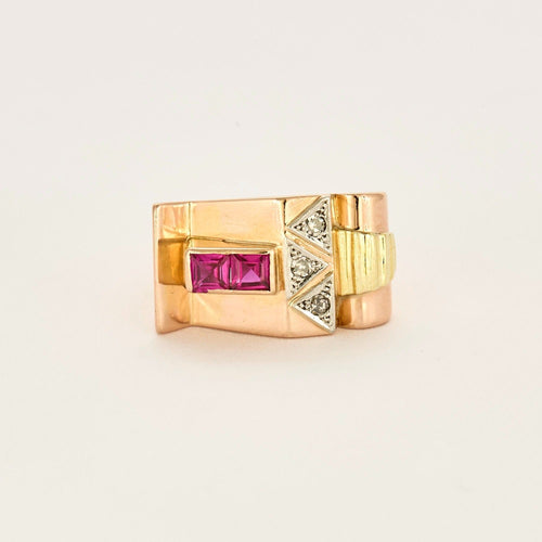 Bague 53 Bague Tank en or de trois couleurs, rubis de synthèse et diamants 58 Facettes DV0013-23-53-2
