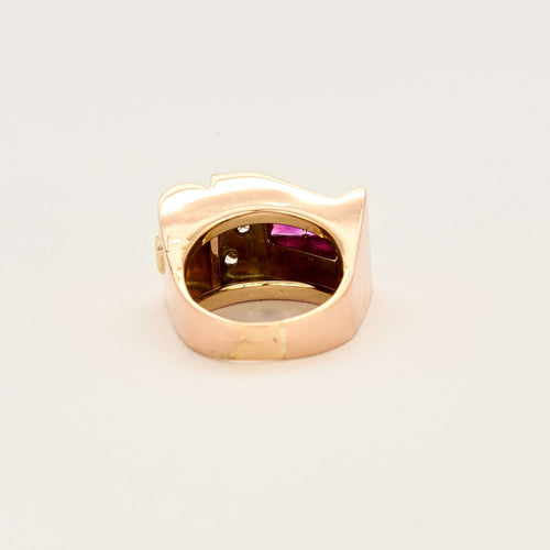 Bague 53 Bague Tank en or de trois couleurs, rubis de synthèse et diamants 58 Facettes DV0013-23-53-2