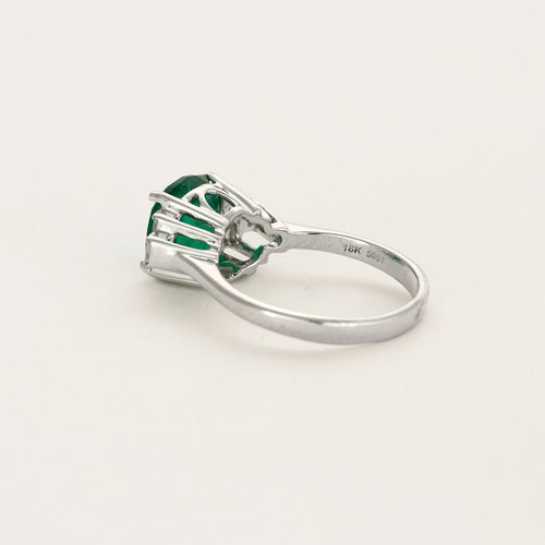 Bague 51 Bague Pompadour, or blanc et émeraude Colombienne 58 Facettes DV0671-14-51-2
