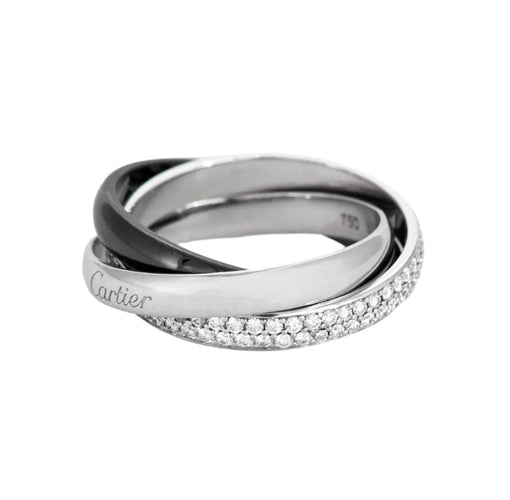 Bague 53 CARTIER - Trinity - Bague or gris, diamants et céramique - Petit Modèle 58 Facettes DV6651-1-53