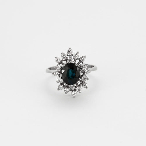 Bague 51 Marguerite or blanc, saphir et diamants 58 Facettes DV6435-2-51-2