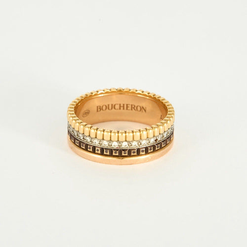 Bague 53 BOUCHERON - Quatre Classique Small - Or rose, blanc, jaune et Diamants et PVD marron 58 Facettes DV8241-2-53-02