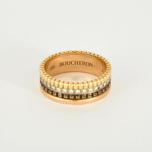 Bague 53 BOUCHERON - Quatre Classique Small - Or rose, blanc, jaune et Diamants et PVD marron 58 Facettes DV8241-2-53-02
