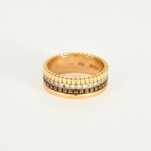 Bague 53 BOUCHERON - Quatre Classique Small - Or rose, blanc, jaune et Diamants et PVD marron 58 Facettes DV8241-2-53-02