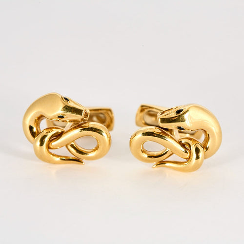 Boutons de manchette BOUCHERON - TROUBLE SERPENT - Bouton de manchettes en or jaune et émail noir 58 Facettes DV4198-1