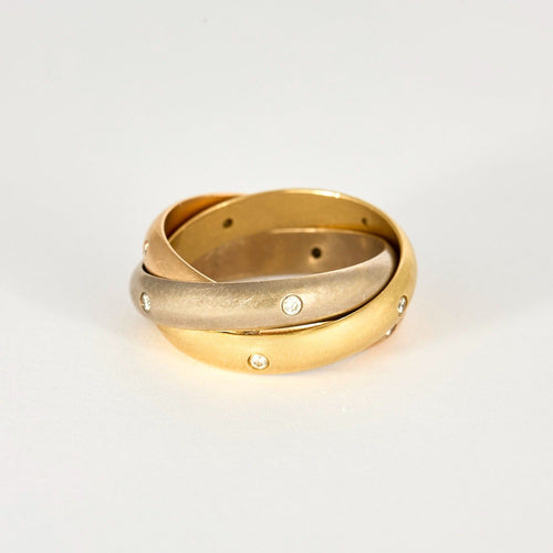 Bague 56 CARTIER - TRINITY - Alliance trois ors et quinze diamants 58 Facettes DV8895-1-56-3