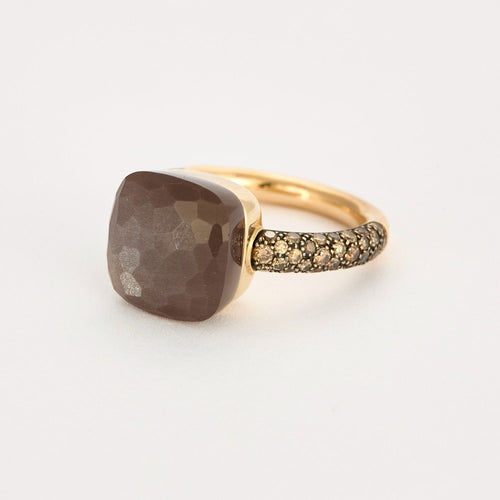 Bague 55 POMELLATO - Nudo Maxi - Bague en Or rose, Pierre de lune et Diamants cognac 58 Facettes DV0184-21-DV0882-1