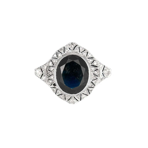 Bague 57 Bague Art déco en or gris, saphir et diamants 58 Facettes DV6618-2-57-3