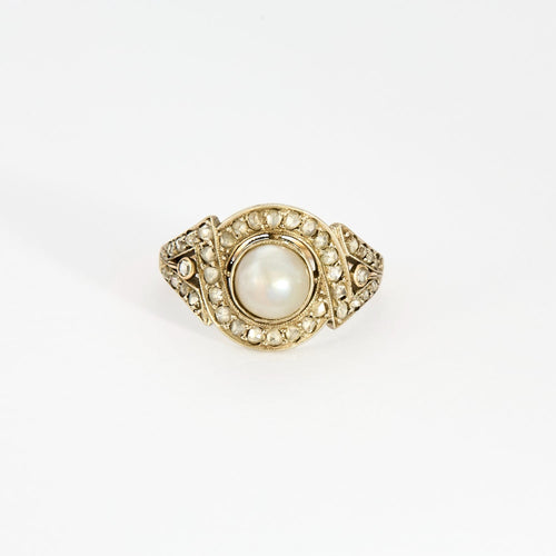 Bague Bague Art déco, deux ors, perle bouton et diamants 58 Facettes DV8895-2