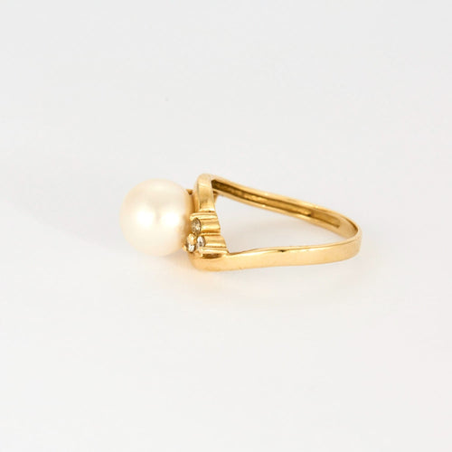 Bague 53 Bague en or jaune, perle de culture et diamants 58 Facettes DV9986-6-53-2
