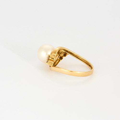 Bague 53 Bague en or jaune, perle de culture et diamants 58 Facettes DV9986-6-53-2