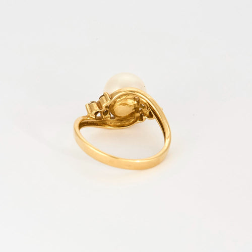 Bague 53 Bague en or jaune, perle de culture et diamants 58 Facettes DV9986-6-53-2