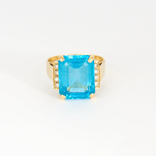 Bague 54 Bague en or jaune, topaze bleue et diamants 58 Facettes DV9335-1-54-3