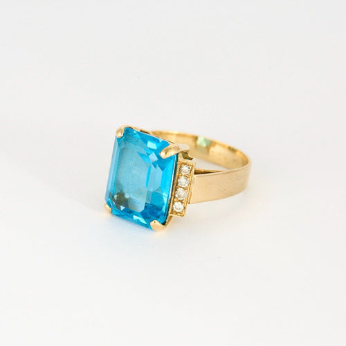 Bague 54 Bague en or jaune, topaze bleue et diamants 58 Facettes DV9335-1-54-3
