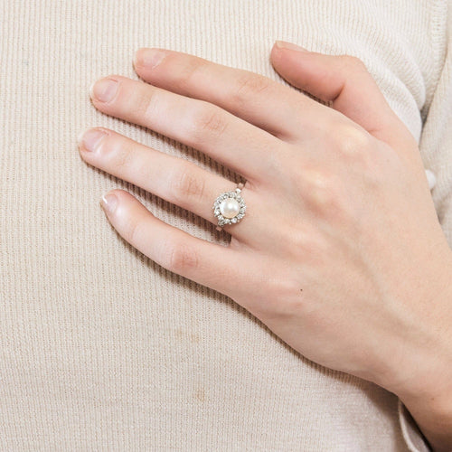 Bague 50 Bague Marguerite or blanc, perle et diamants 58 Facettes DV0846-16-50-2