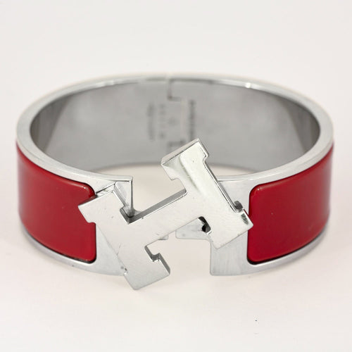HERMES - Clic H - Bracelet en métal argenté palladié émaillé rouge 58 Facettes DV0654-6