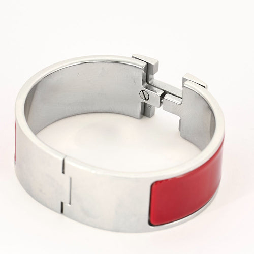 HERMES - Clic H - Bracelet en métal argenté palladié émaillé rouge 58 Facettes DV0654-6