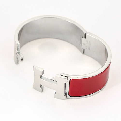 HERMES - Clic H - Bracelet en métal argenté palladié émaillé rouge 58 Facettes DV0654-6