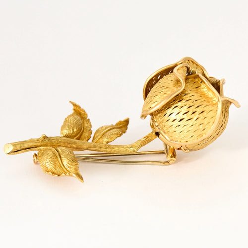 Boucles d'oreilles Parure florale - Broche et boucles d'oreilles or jaune, diamants 58 Facettes DV0843-1