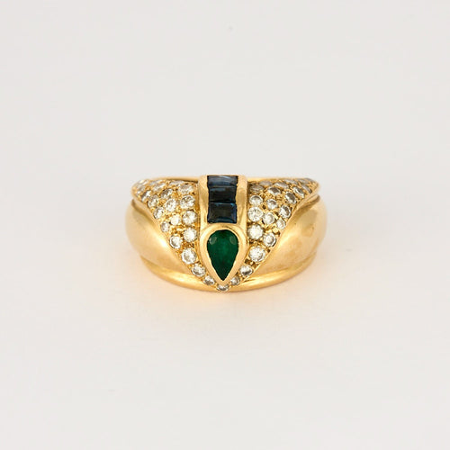 Bague 50 Bague Jonc, or jaune, diamants, émeraude, saphirs 58 Facettes DV0808-7-50-2