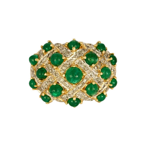 Bague 49 Bague boule deux ors, émeraudes cabochons et diamants 58 Facettes DV0156-5-49-2