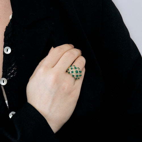 Bague 49 Bague boule deux ors, émeraudes cabochons et diamants 58 Facettes DV0156-5-49-2