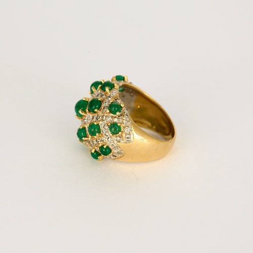 Bague 49 Bague boule deux ors, émeraudes cabochons et diamants 58 Facettes DV0156-5-49-2