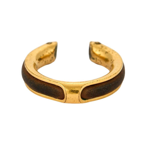 Bague 49 HERMES - Kyoto - Bague en métal plaqué or jaune et cuir 58 Facettes DV9454-7-49-2