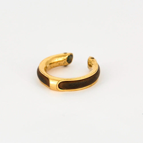 Bague 49 HERMES - Kyoto - Bague en métal plaqué or jaune et cuir 58 Facettes DV9454-7-49-2