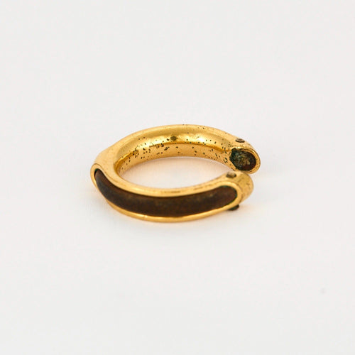 Bague 49 HERMES - Kyoto - Bague en métal plaqué or jaune et cuir 58 Facettes DV9454-7-49-2