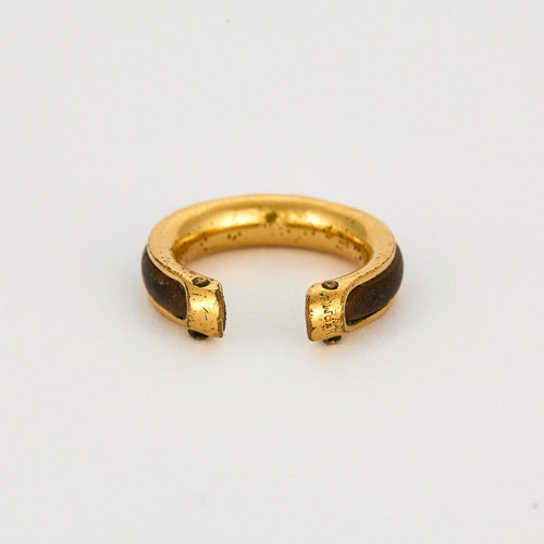 Bague 49 HERMES - Kyoto - Bague en métal plaqué or jaune et cuir 58 Facettes DV9454-7-49-2