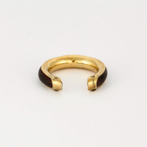 Bague 51 HERMÈS- Kyoto- Bague en métal doré et cuir 58 Facettes DV9454-8-51-2