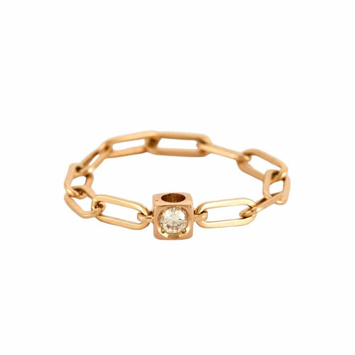 Bague 56 DINH VAN- Bague Chaîne Le Cube Diamant en or rose et diamant 58 Facettes DV0001-3-56-3