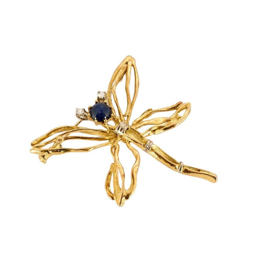 Broche Broche Libellule or jaune et blanc, diamants et cabochon de saphir 58 Facettes DV0751-9