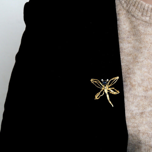 Broche Broche Libellule or jaune et blanc, diamants et cabochon de saphir 58 Facettes DV0751-9