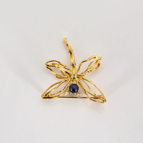 Broche Broche Libellule or jaune et blanc, diamants et cabochon de saphir 58 Facettes DV0751-9