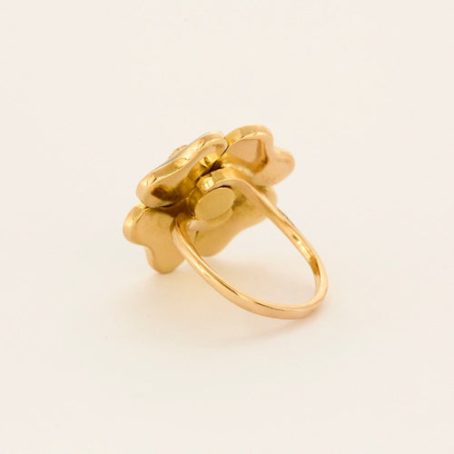 Bague 56 Bague trèfle en or jaune avec nacre, diamants et émeraudes 58 Facettes DV0751-13-56