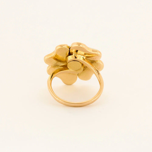 Bague 56 Bague trèfle en or jaune avec nacre, diamants et émeraudes 58 Facettes DV0751-13-56