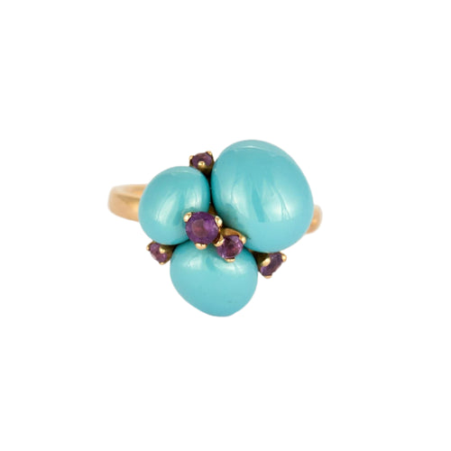 Bague 55 POMELLATO - Capri - Bague or jaune, cabochon de turquoise, améthystes 58 Facettes DV0882-1-DV0882-1