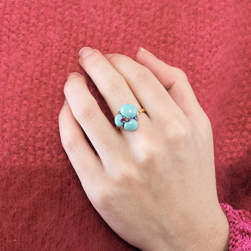Bague 55 POMELLATO - Capri - Bague or jaune, cabochon de turquoise, améthystes 58 Facettes DV0882-1-DV0882-1